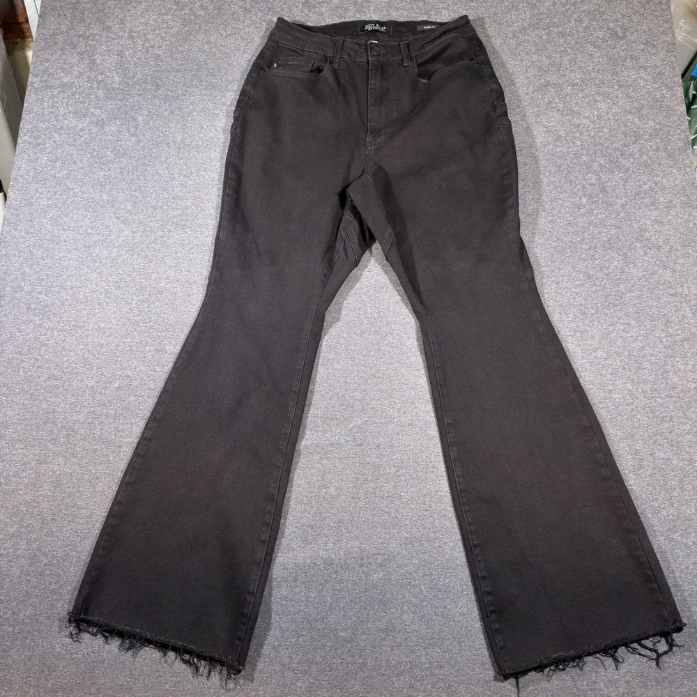 Judy Blue Flare Fit Jeans Womens 14W Black High Rise Raw Hem Stretch Denim Pants